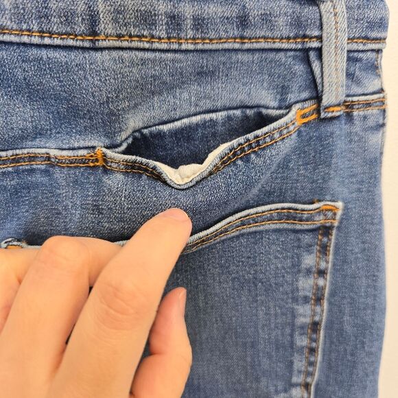 MUJI Women's XS 4 Way Stretch Wide Leg Medium Wash Blue Denim Jeans - Picture 12 of 16